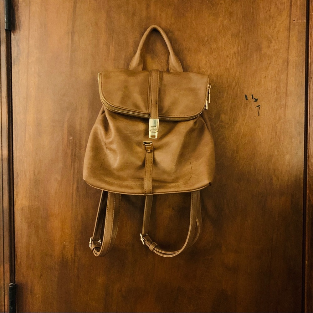 Chestnut Brown Faux Leather Backpack Purse